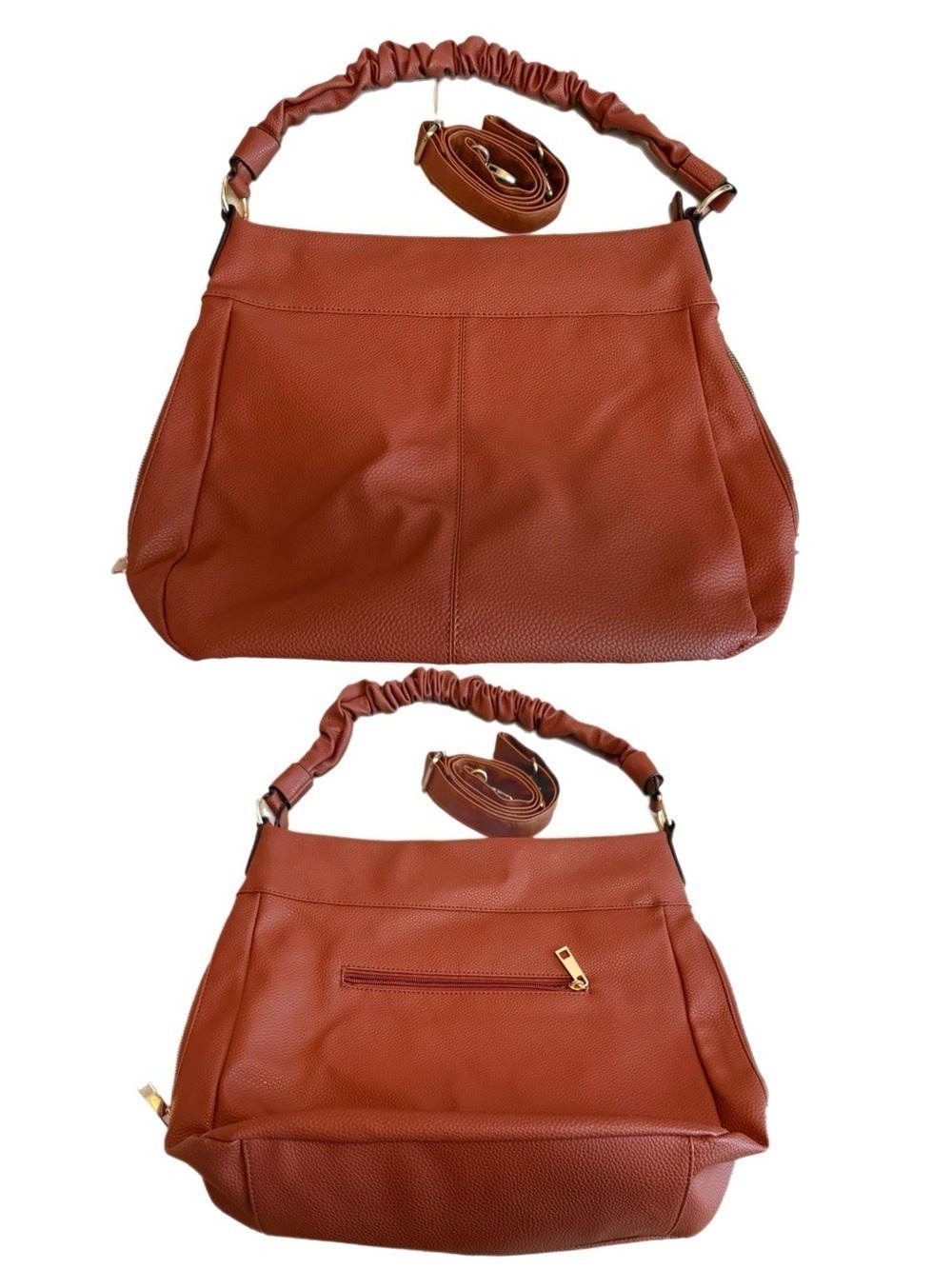 Classic Everyday Large Faux Leather Tote Hobo Bag in Cognac